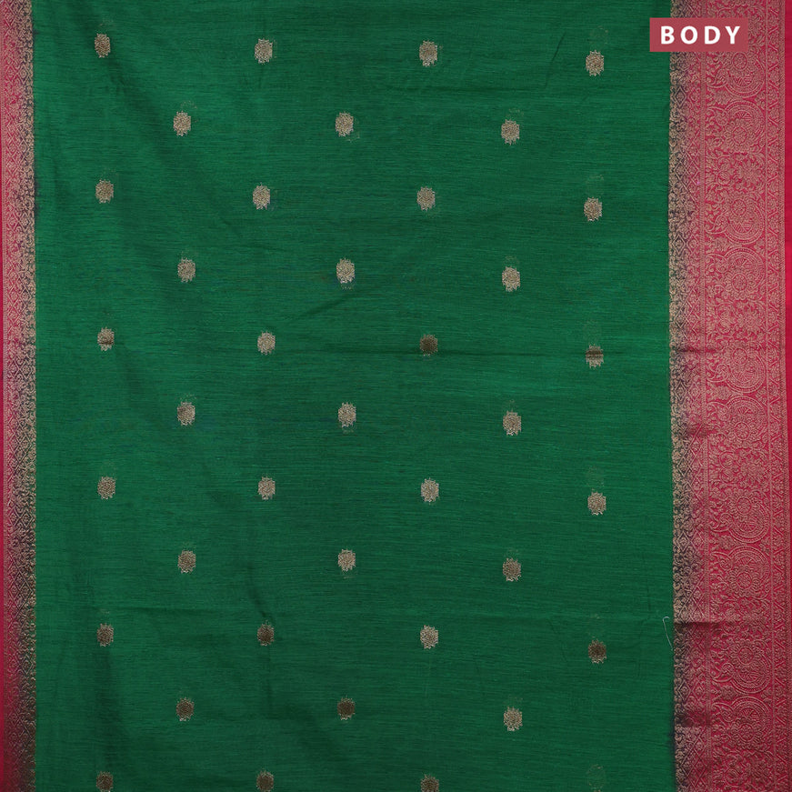 Banarasi semi matka saree green and pink with antique zari woven buttas and antique zari border