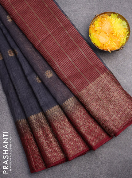 Banarasi semi matka saree elephant grey and magenta pink with antique zari woven buttas and antique zari border