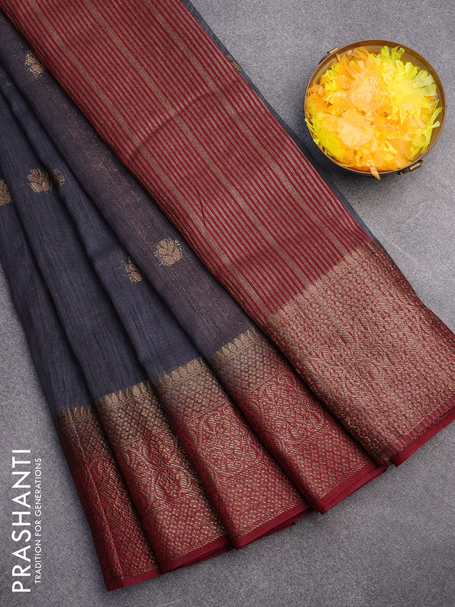 Banarasi semi matka saree elephant grey and magenta pink with antique zari woven buttas and antique zari border