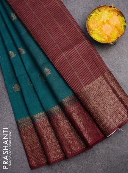 Banarasi semi matka saree teal blue and magenta pink with antique zari woven buttas and antique zari border