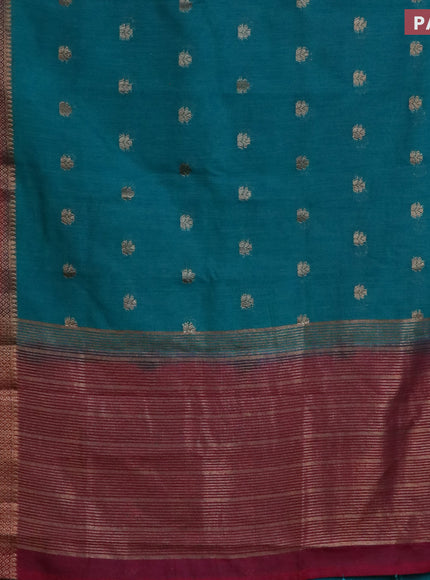 Banarasi semi matka saree teal blue and magenta pink with antique zari woven buttas and antique zari border