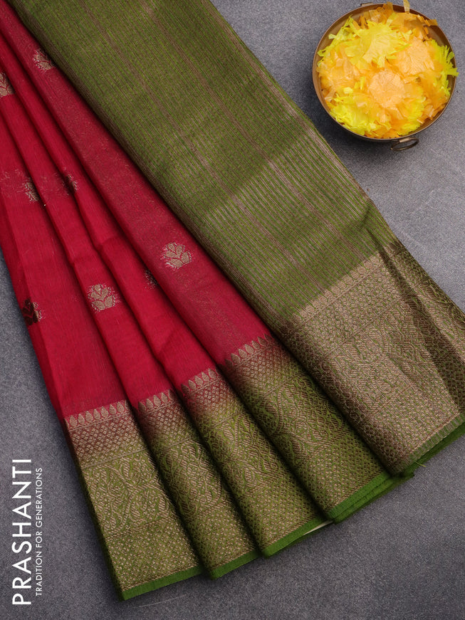 Banarasi semi matka saree pink and light green with antique zari woven buttas and antique zari border