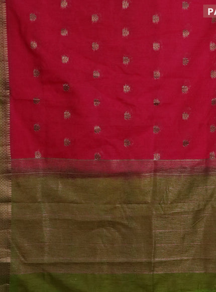 Banarasi semi matka saree pink and light green with antique zari woven buttas and antique zari border