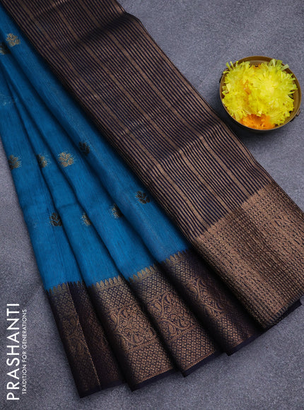 Banarasi semi matka saree teal blue and navy blue with antique zari woven buttas and antique zari border