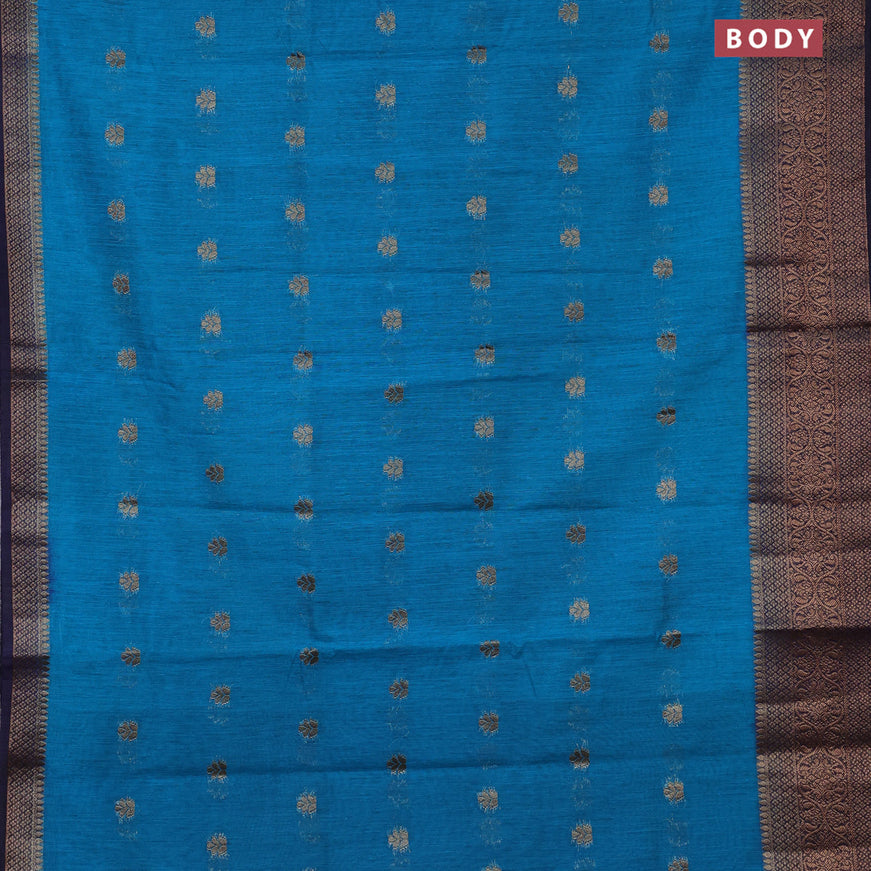 Banarasi semi matka saree teal blue and navy blue with antique zari woven buttas and antique zari border