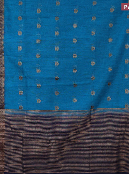 Banarasi semi matka saree teal blue and navy blue with antique zari woven buttas and antique zari border