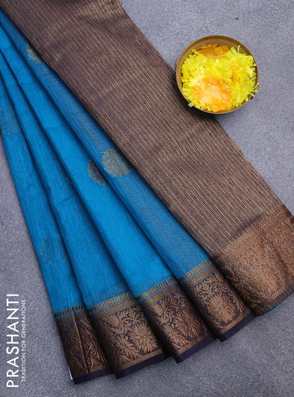 Banarasi semi matka saree cs blue and navy blue with antique zari woven buttas and antique zari border