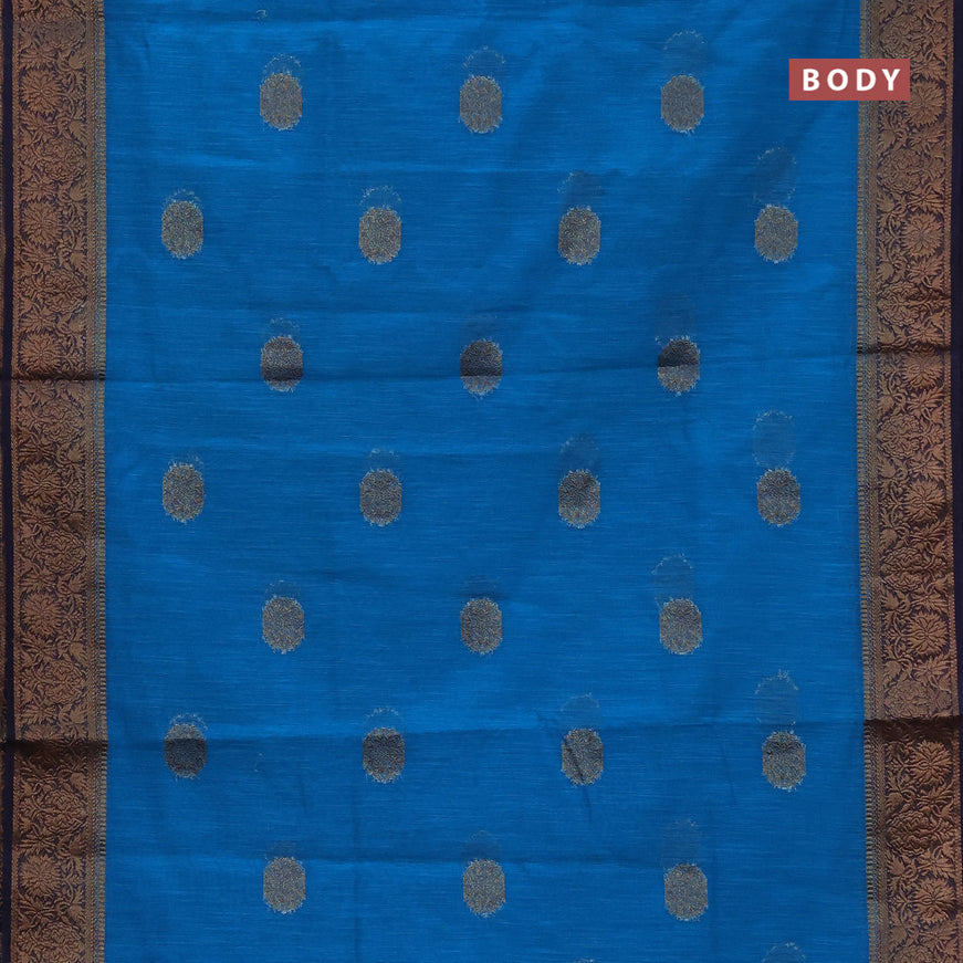 Banarasi semi matka saree cs blue and navy blue with antique zari woven buttas and antique zari border