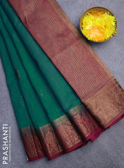 Banarasi semi matka saree teal green and magenta pink with antique zari woven buttas and antique zari border