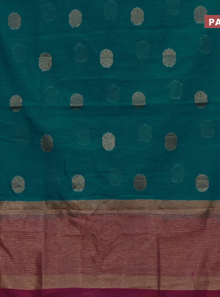 Banarasi semi matka saree teal green and magenta pink with antique zari woven buttas and antique zari border