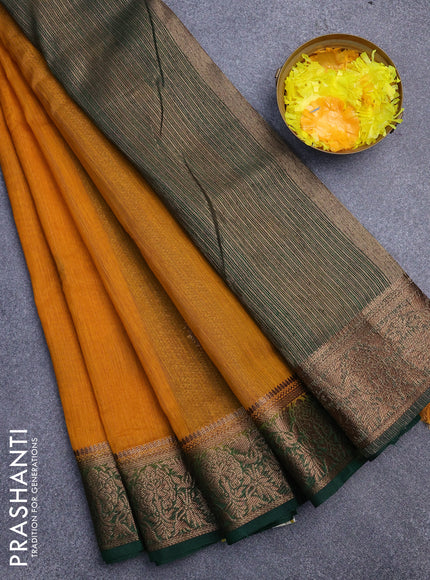 Banarasi semi matka saree mango yellow and green with antique zari woven buttas and antique zari border