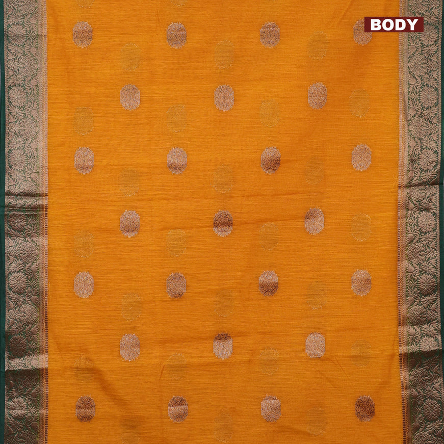 Banarasi semi matka saree mango yellow and green with antique zari woven buttas and antique zari border