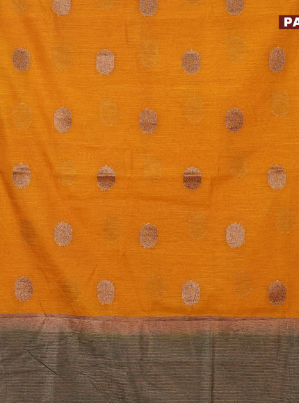 Banarasi semi matka saree mango yellow and green with antique zari woven buttas and antique zari border