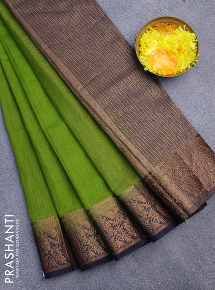 Banarasi semi matka saree light green and dark blue with antique zari woven buttas and antique zari border