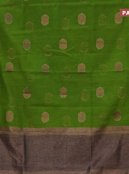 Banarasi semi matka saree light green and dark blue with antique zari woven buttas and antique zari border