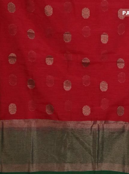 Banarasi semi matka saree red and green with antique zari woven buttas and antique zari border