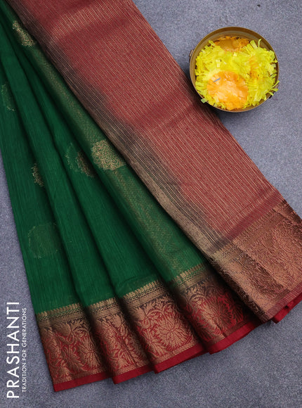 Banarasi semi matka saree green and maroon with antique zari woven buttas and antique zari border