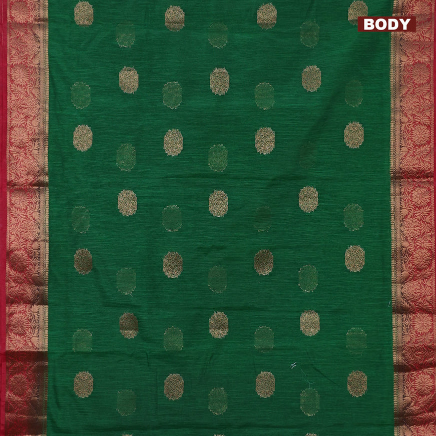 Banarasi semi matka saree green and maroon with antique zari woven buttas and antique zari border