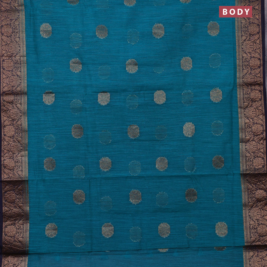 Banarasi semi matka saree teal blue and dark blue with antique zari woven buttas and antique zari border