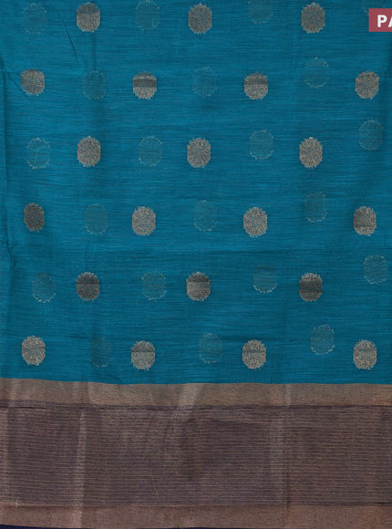 Banarasi semi matka saree teal blue and dark blue with antique zari woven buttas and antique zari border