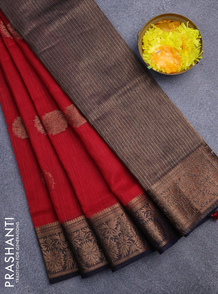 Banarasi semi matka saree red and dark blue with antique zari woven buttas and antique zari border