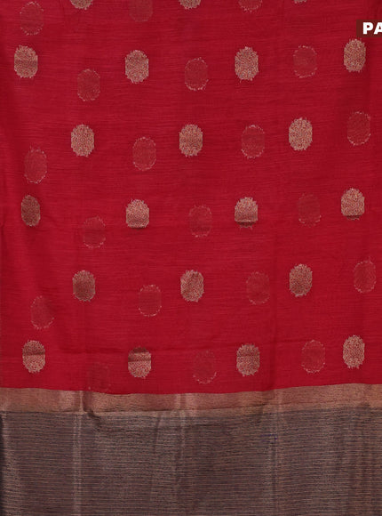 Banarasi semi matka saree red and dark blue with antique zari woven buttas and antique zari border