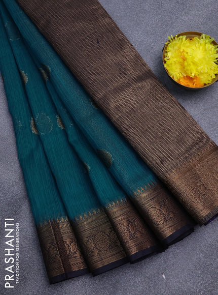 Banarasi semi matka saree teal blue and dark blue with antique zari woven buttas and antique zari border