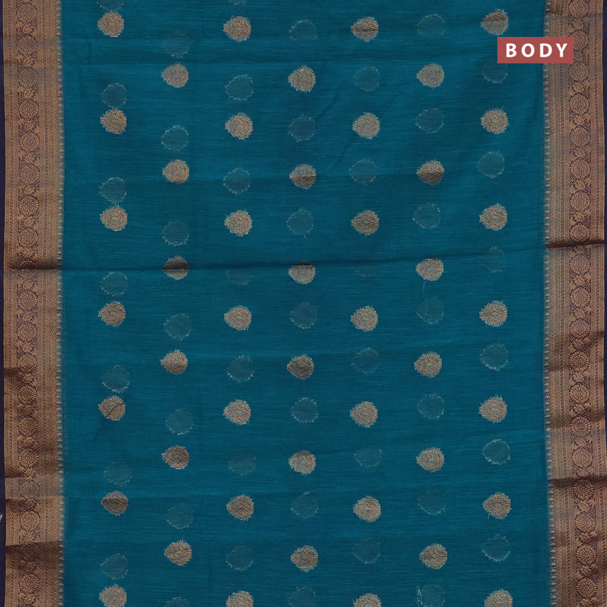 Banarasi semi matka saree teal blue and dark blue with antique zari woven buttas and antique zari border