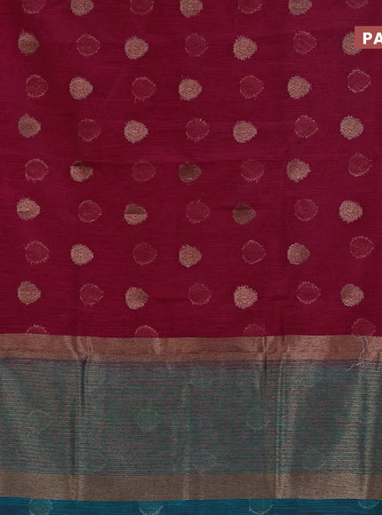 Banarasi semi matka saree dark magenta pink and teal green with antique zari woven buttas and antique zari border