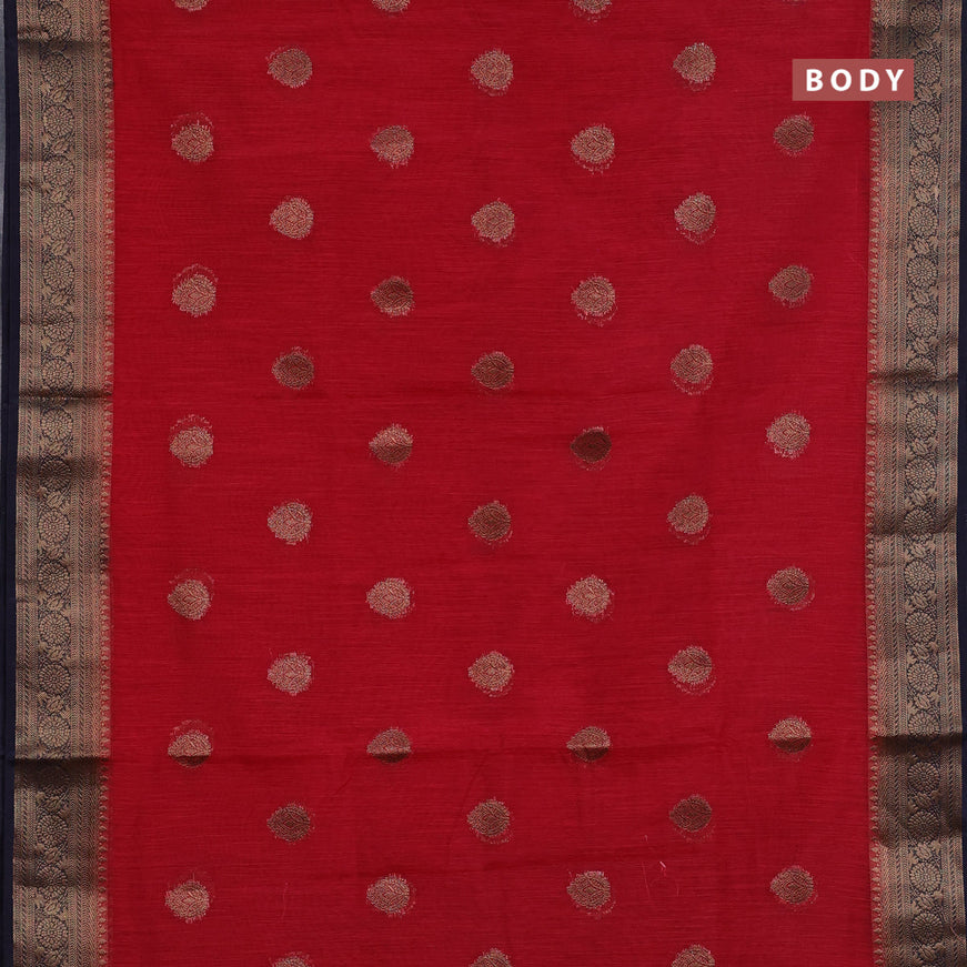 Banarasi semi matka saree red and navy blue with antique zari woven buttas and antique zari border