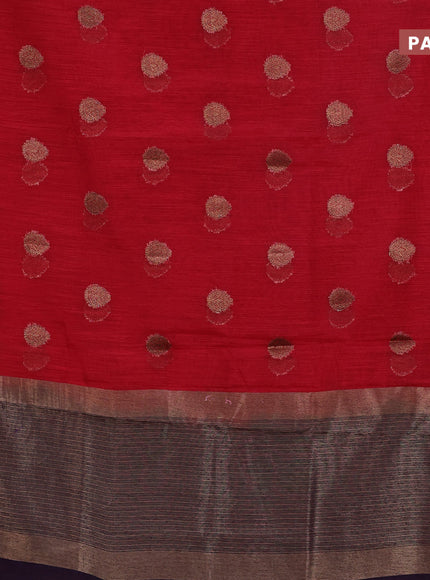 Banarasi semi matka saree red and navy blue with antique zari woven buttas and antique zari border