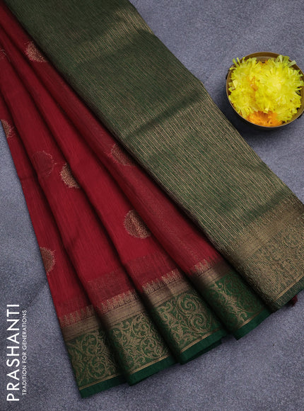 Banarasi semi matka saree maroon and green with antique zari woven buttas and antique zari border