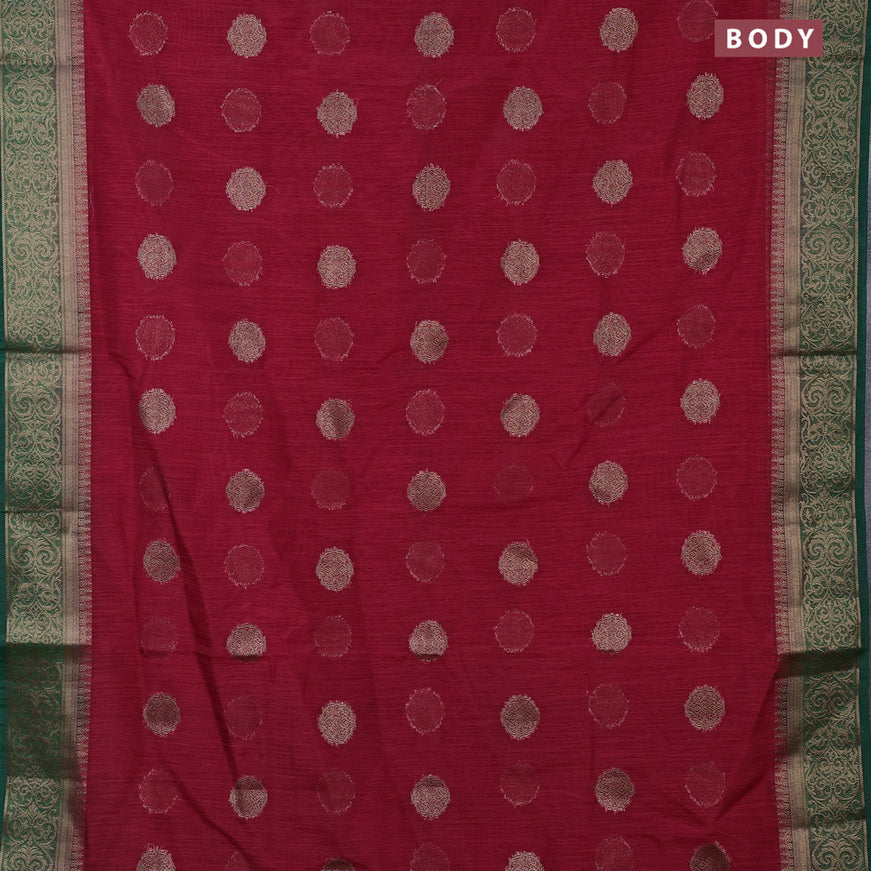 Banarasi semi matka saree maroon and green with antique zari woven buttas and antique zari border