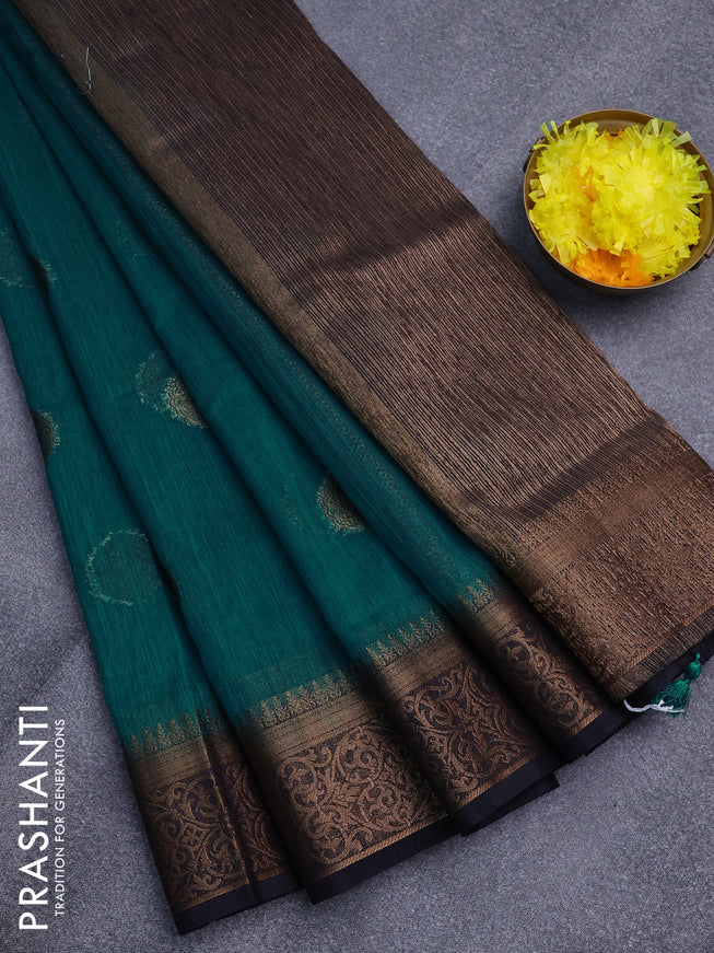 Banarasi semi matka saree teal blue and navy blue with antique zari woven buttas and antique zari border