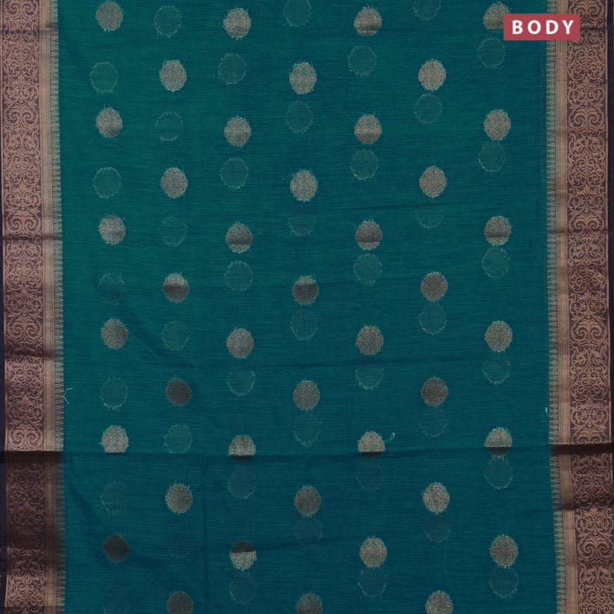 Banarasi semi matka saree teal blue and navy blue with antique zari woven buttas and antique zari border