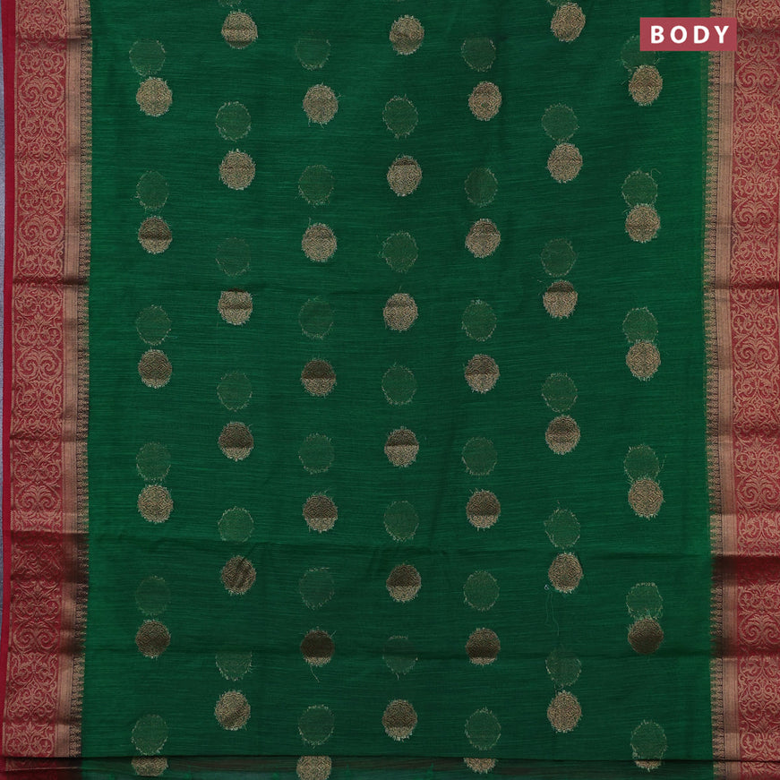 Banarasi semi matka saree green and maroon with antique zari woven buttas and antique zari border