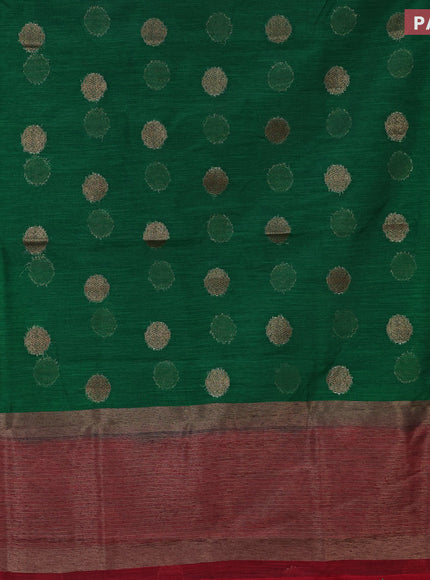 Banarasi semi matka saree green and maroon with antique zari woven buttas and antique zari border