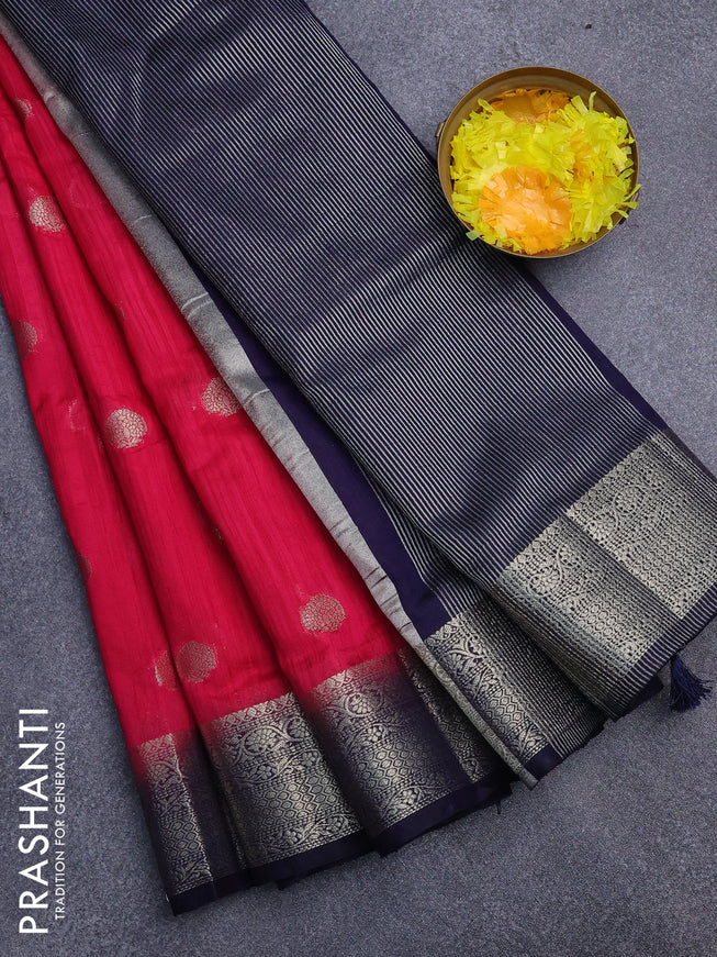 Banarasi semi matka saree pink and blue with zari woven buttas and zari woven border