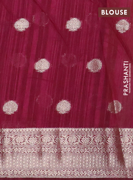 Banarasi semi matka saree mango yellow and dark magenta pink with zari woven buttas and zari woven border