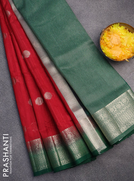 Banarasi semi matka saree red and green with zari woven buttas and zari woven border