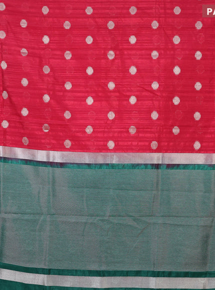 Banarasi semi matka saree red and green with zari woven buttas and zari woven border