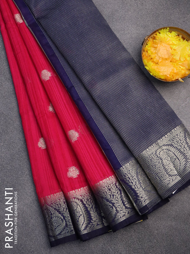 Banarasi semi matka saree pink and blue with zari woven buttas and zari woven border