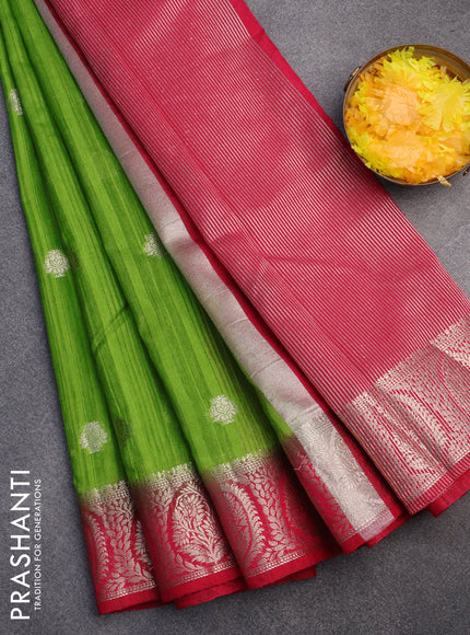 Banarasi semi matka saree light green and pink with zari woven buttas and zari woven border