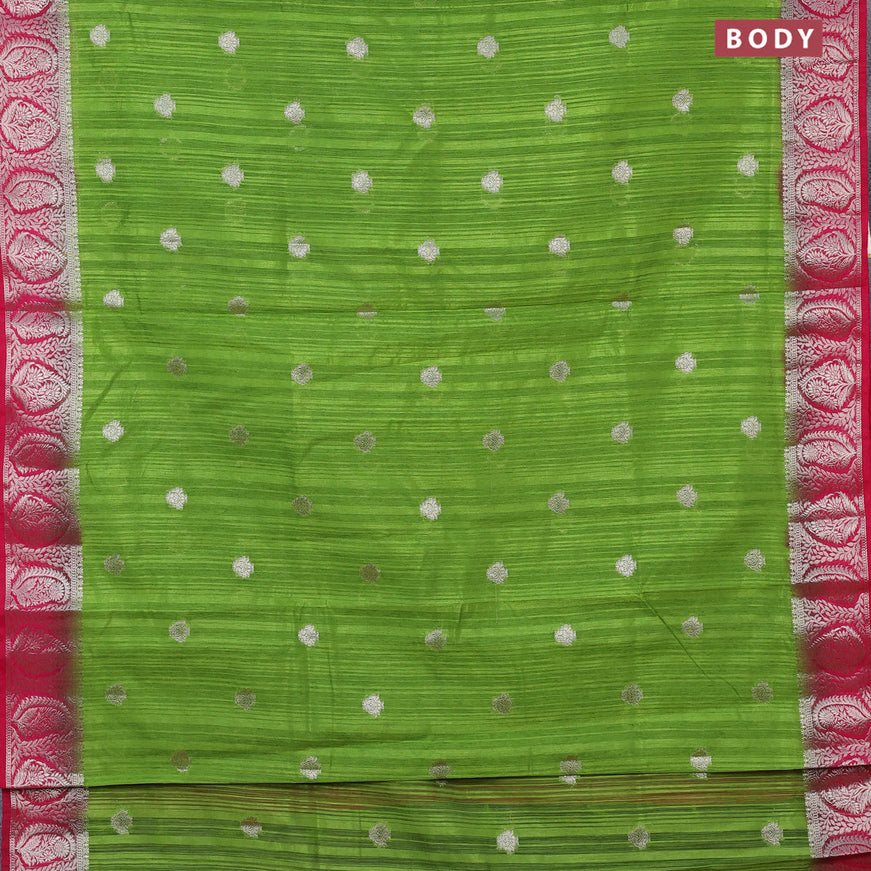 Banarasi semi matka saree light green and pink with zari woven buttas and zari woven border