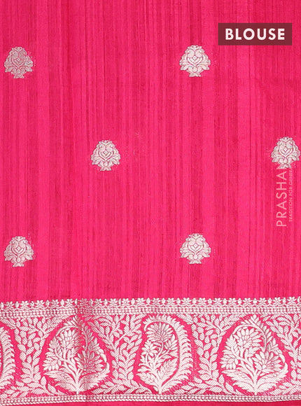 Banarasi semi matka saree light green and pink with zari woven buttas and zari woven border