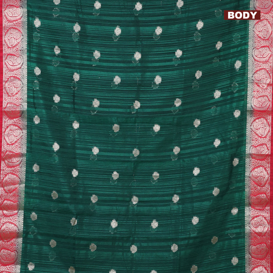 Banarasi semi matka saree green and red with zari woven buttas and zari woven border