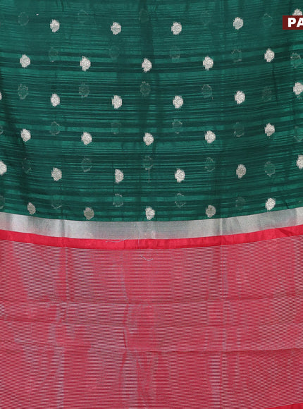 Banarasi semi matka saree green and red with zari woven buttas and zari woven border