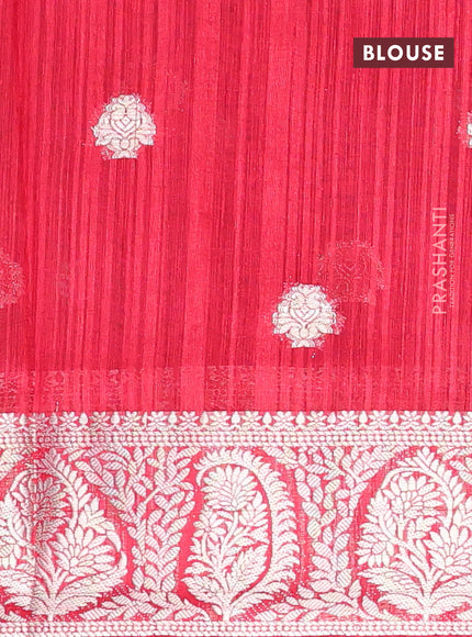 Banarasi semi matka saree green and red with zari woven buttas and zari woven border