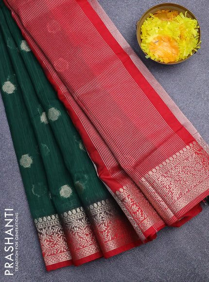 Banarasi semi matka saree green and red with zari woven buttas and zari woven border