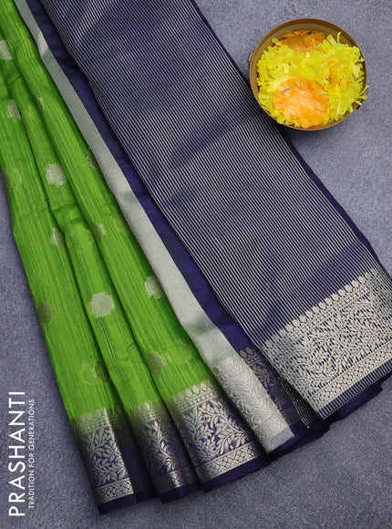 Banarasi semi matka saree light green and blue with zari woven buttas and zari woven border